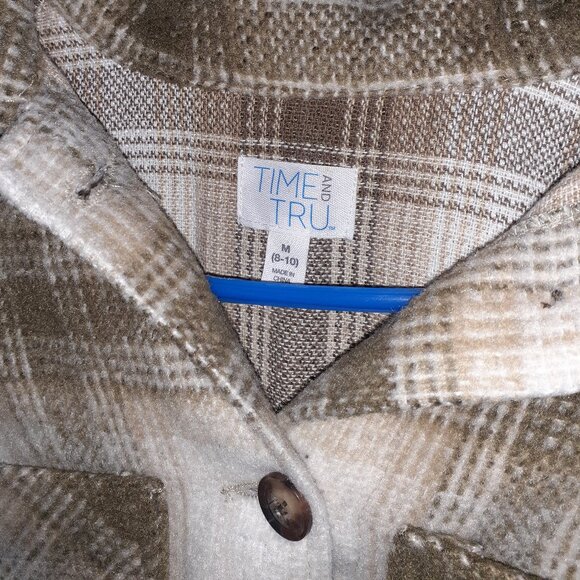 ๐ค PLAID SANDY+ WHITE STRIPPED COLLARED SWEATER SHIRT ( SZ: MED. 8-10 )- $30 - Picture 3 of 4